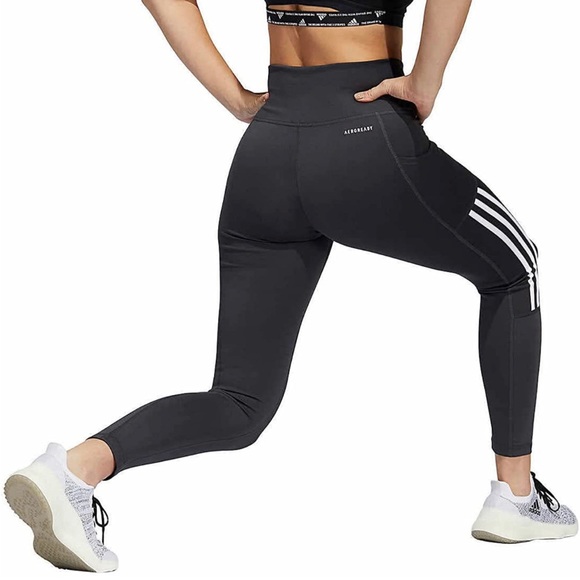 🆕adidas Lightweight HighRise 3-Stripe Mesh 7/8 Leggings, Carbon (grey) - Picture 2 of 8